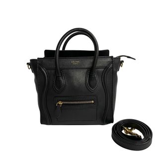 セリーヌ(celine)の極 美品 希少品 CELINE セリーヌ ラゲージ ナノ レザー ロゴ 本革 2way ミニ ショルダーバッグ ハンドバッグ ブラック 黒 16441(ショルダーバッグ)