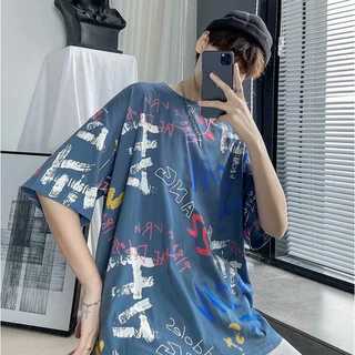 ブルー/２XL☆メンズ　オーバーサイズTシャツ　カジュアル(Tシャツ/カットソー(半袖/袖なし))