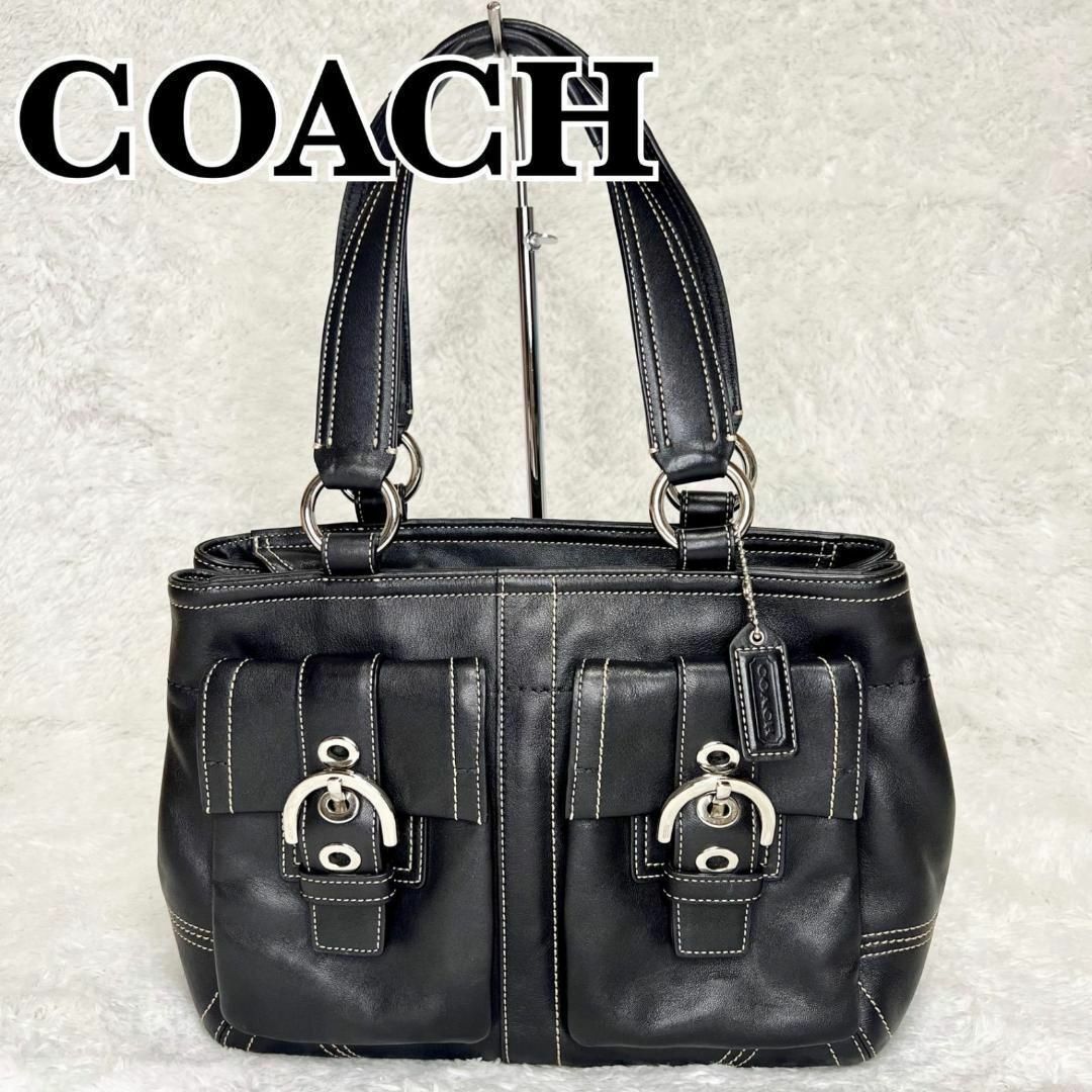 COACH(コーチ)の【最終お値下げ】【美品】COACH コーチ　ハンドバッグ　レザー　黒　ブラック レディースのバッグ(ハンドバッグ)の商品写真