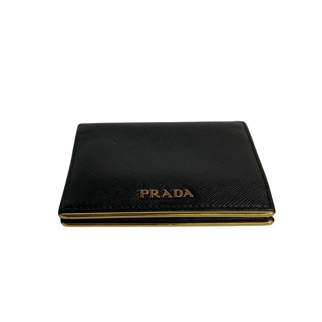 未使用保管品 希少品 PRADA プラダ ロゴ 金具 サフィアーノレザー 本革 二つ折り 財布 ミニ ウォレット カードケース ブラック 黒 26535