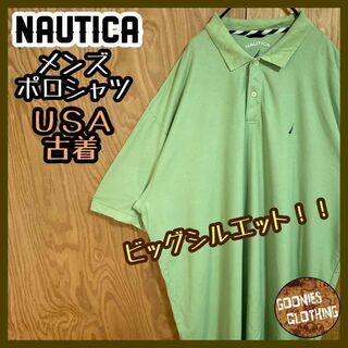 NAUTICA - ノーティカ グリーン ロゴ USA古着 90s 半袖 ポロシャツ XXL メンズ