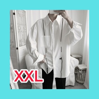 デザインシャツ　シャツ　オーバーサイズ　春コーデ　白　韓国　XXL　メンズ　