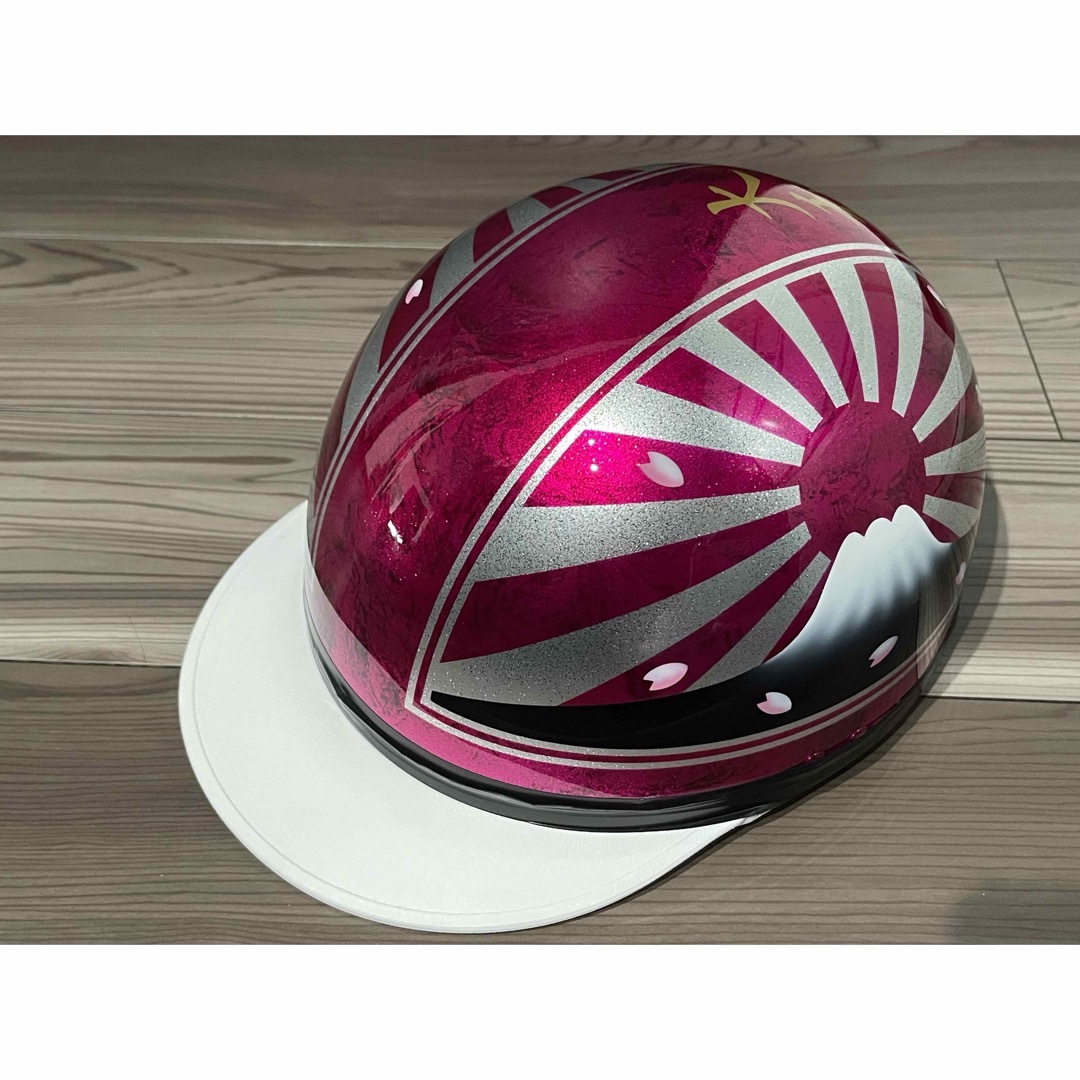 ピンクラメ 富士日章 コルク半 ヘルメット 桜 自動車/バイクのバイク(ヘルメット/シールド)の商品写真
