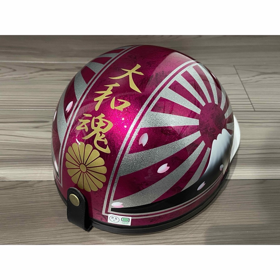 ピンクラメ 富士日章 コルク半 ヘルメット 桜 自動車/バイクのバイク(ヘルメット/シールド)の商品写真