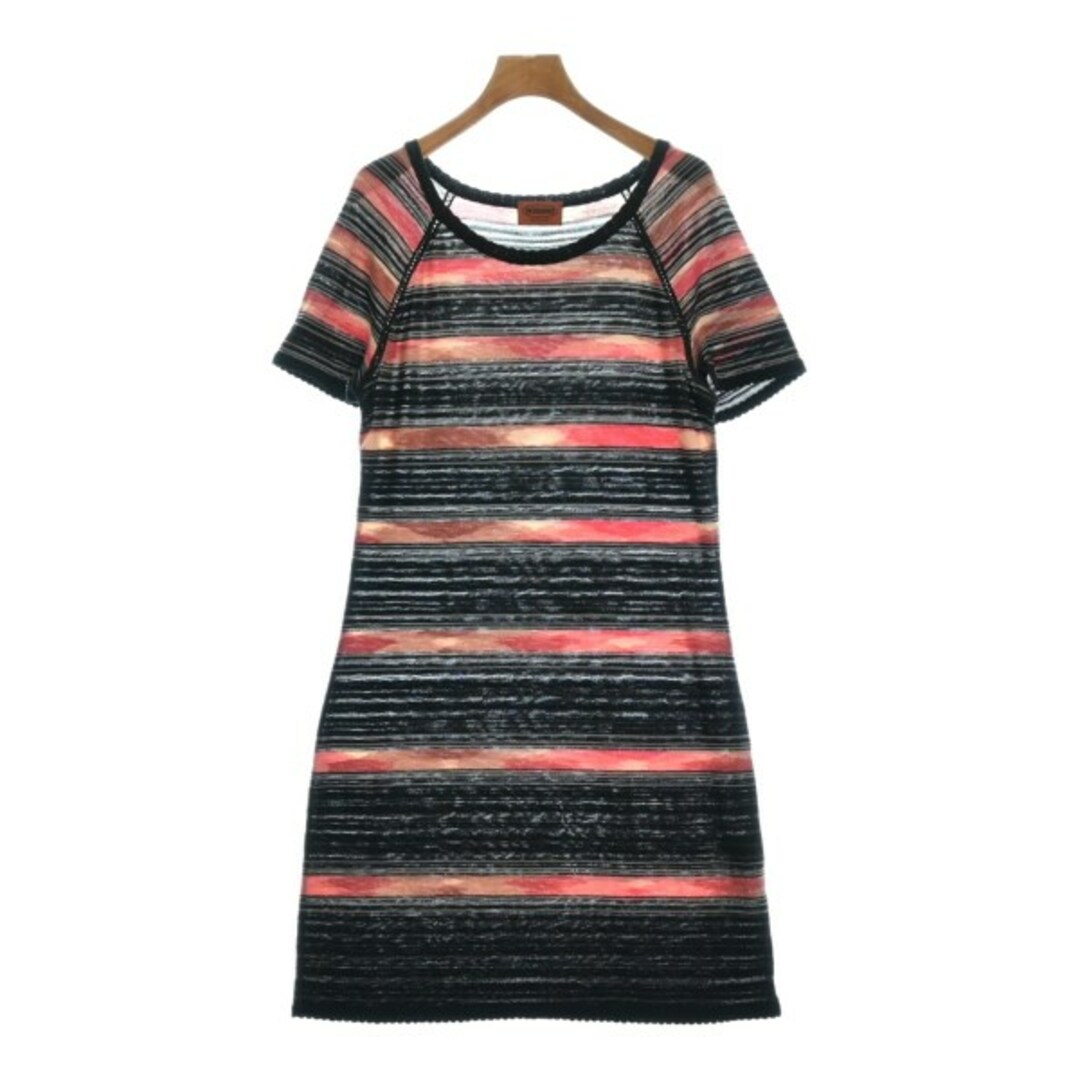 MISSONI(ミッソーニ)のMISSONI ワンピース 44(L位) 黒xピンクxグレー等(ボーダー) 【古着】【中古】 レディースのワンピース(ひざ丈ワンピース)の商品写真