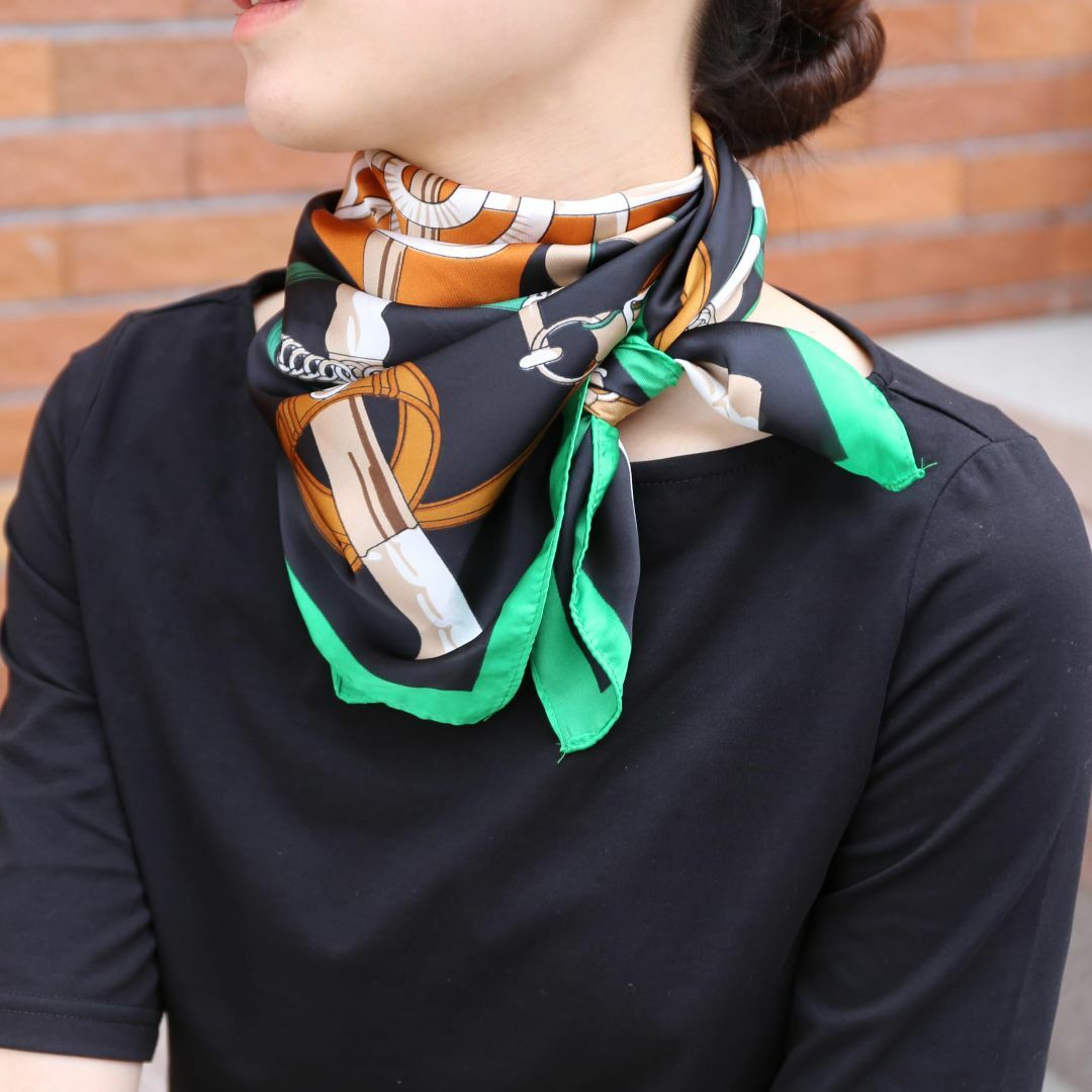 【色: オレンジ+ブラック】[BRMM MIA] スカーフ レディース 70×7 レディースのファッション小物(その他)の商品写真