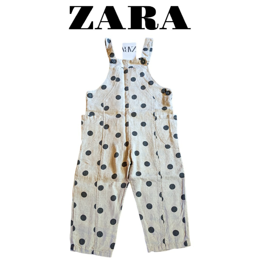 ZARA KIDS(ザラキッズ)のZARA　ドットプリントリネン ジャンプスーツ キッズ/ベビー/マタニティのキッズ服女の子用(90cm~)(パンツ/スパッツ)の商品写真