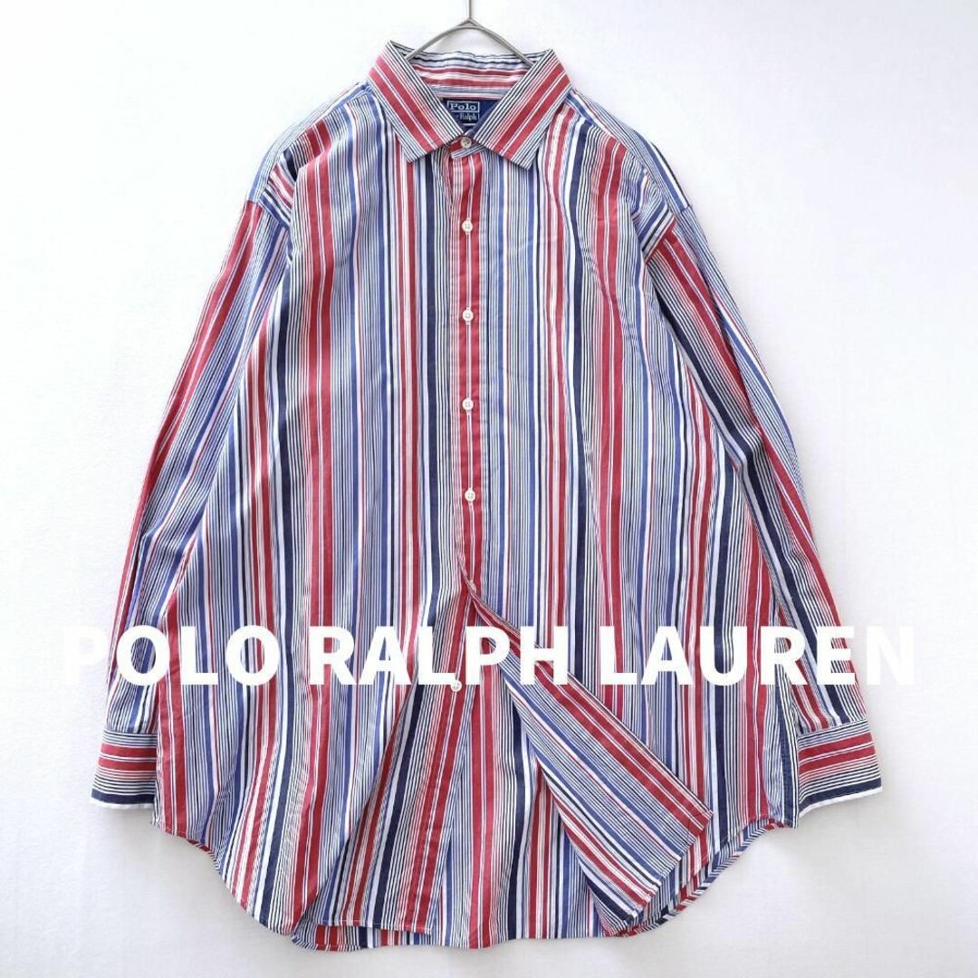 POLO RALPH LAUREN(ポロラルフローレン)のレア色★ポロラルフローレン　ストライプボタンダウンシャツ　ビッグ　赤青　XXL メンズのトップス(シャツ)の商品写真
