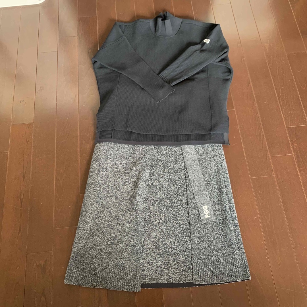 PEARLY GATES(パーリーゲイツ)のパーリーゲイツPGG巻きスカート風ローカリポリニットスカート杢調グレーサイズ1 レディースのスカート(ロングスカート)の商品写真