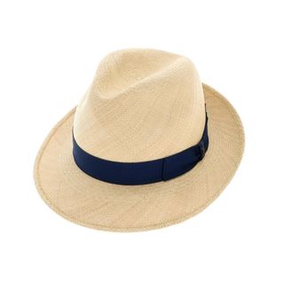 Borsalino - 【中古】ボルサリーノ Borsalino ストロー 中折れ ハット ベージュxネイビー【サイズ57】【メンズ】