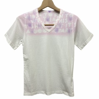 マルタンマルジェラ(Maison Martin Margiela)の未使用品 メゾンマルジェラ 10 エイズTシャツ Ｖネック Ｍ ホワイト ピンク(Tシャツ/カットソー(半袖/袖なし))