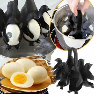ペンギン エッグホルダー たまご ホルダー ゆで卵 可愛い 収納 簡単 黒(調理道具/製菓道具)
