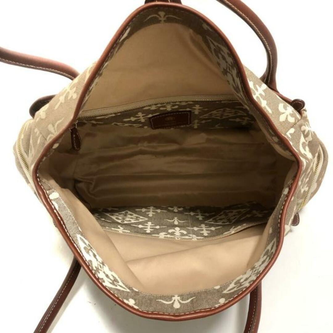 Russet(ラシット)のrusset(ラシット) ハンドバッグ美品  - グレーベージュ×白×ボルドー ジャガード×レザー レディースのバッグ(ハンドバッグ)の商品写真