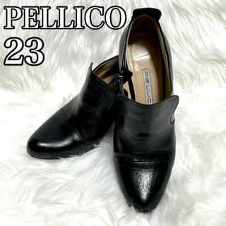 ペリーコ(PELLICO)の美品 PELLICO ペリーコ ショートブーツ サイドジップ ヒール ブラック(ブーツ)