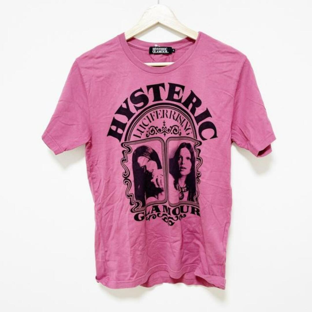 HYSTERIC GLAMOUR(ヒステリックグラマー)のHYSTERIC GLAMOUR(ヒステリックグラマー) 半袖Tシャツ サイズS レディース ピンク×黒 クールネック/プリント レディースのトップス(Tシャツ(半袖/袖なし))の商品写真