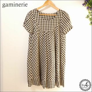 ギャミヌリィ(gaminerie)の新品 gaminerie レディース ワンピース 半袖 ひざ丈 チェック M(ひざ丈ワンピース)