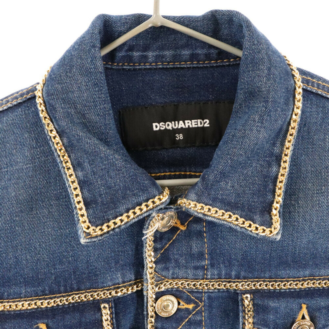 DSQUARED2(ディースクエアード)のDSQUARED2 ディースクエアード チェーンディテール クロップ デニムジャケット S75AM0866-S30595 インディゴ レディース レディースのジャケット/アウター(Gジャン/デニムジャケット)の商品写真