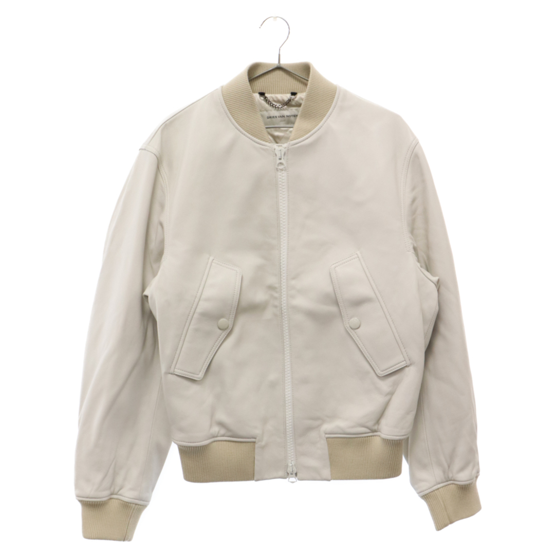 DRIES VAN NOTEN(ドリスヴァンノッテン)のDRIES VAN NOTEN ドリスヴァンノッテン 22AW LANVERS LEATHER BOMBER JACKET ランバース レザー ボンバー ジャケット ホワイト メンズのジャケット/アウター(フライトジャケット)の商品写真