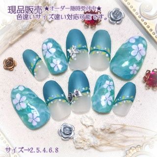 ★現品★ネイルチップ　ジェルネイル　春の新緑　061(つけ爪/ネイルチップ)