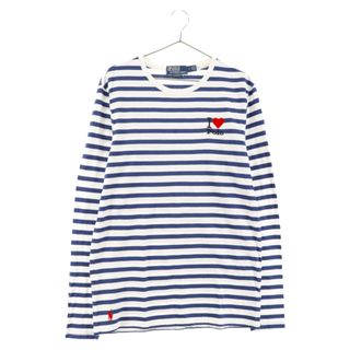 ポロラルフローレン(POLO RALPH LAUREN)のPOLO RALPH LAUREN ポロラルフローレン I LOVE POLO 刺繍デザイン ボーダーロングスリーブカットソー 長袖Tシャツ ブルー/ホワイト(Tシャツ/カットソー(七分/長袖))