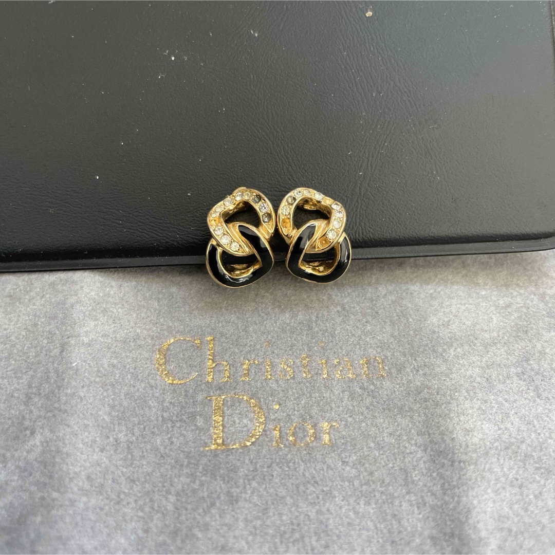 Christian Dior(クリスチャンディオール)のChristian Dior ラインストーン付きイヤリング　ゴールド/ブラック レディースのアクセサリー(イヤリング)の商品写真