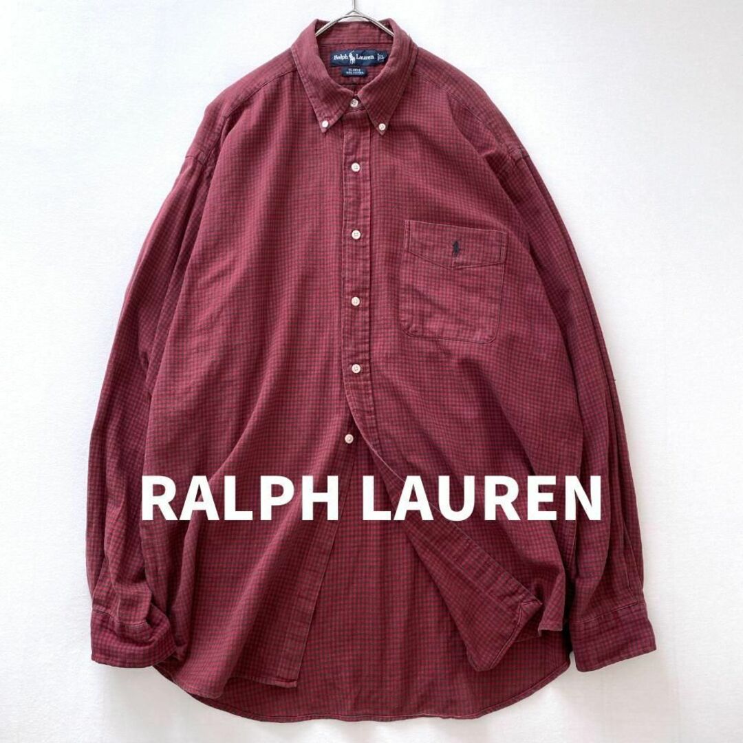 Ralph Lauren(ラルフローレン)のラルフローレン　ヴィンテージボタンダウンシャツ　ギンガムチェック　レッド　L メンズのトップス(シャツ)の商品写真