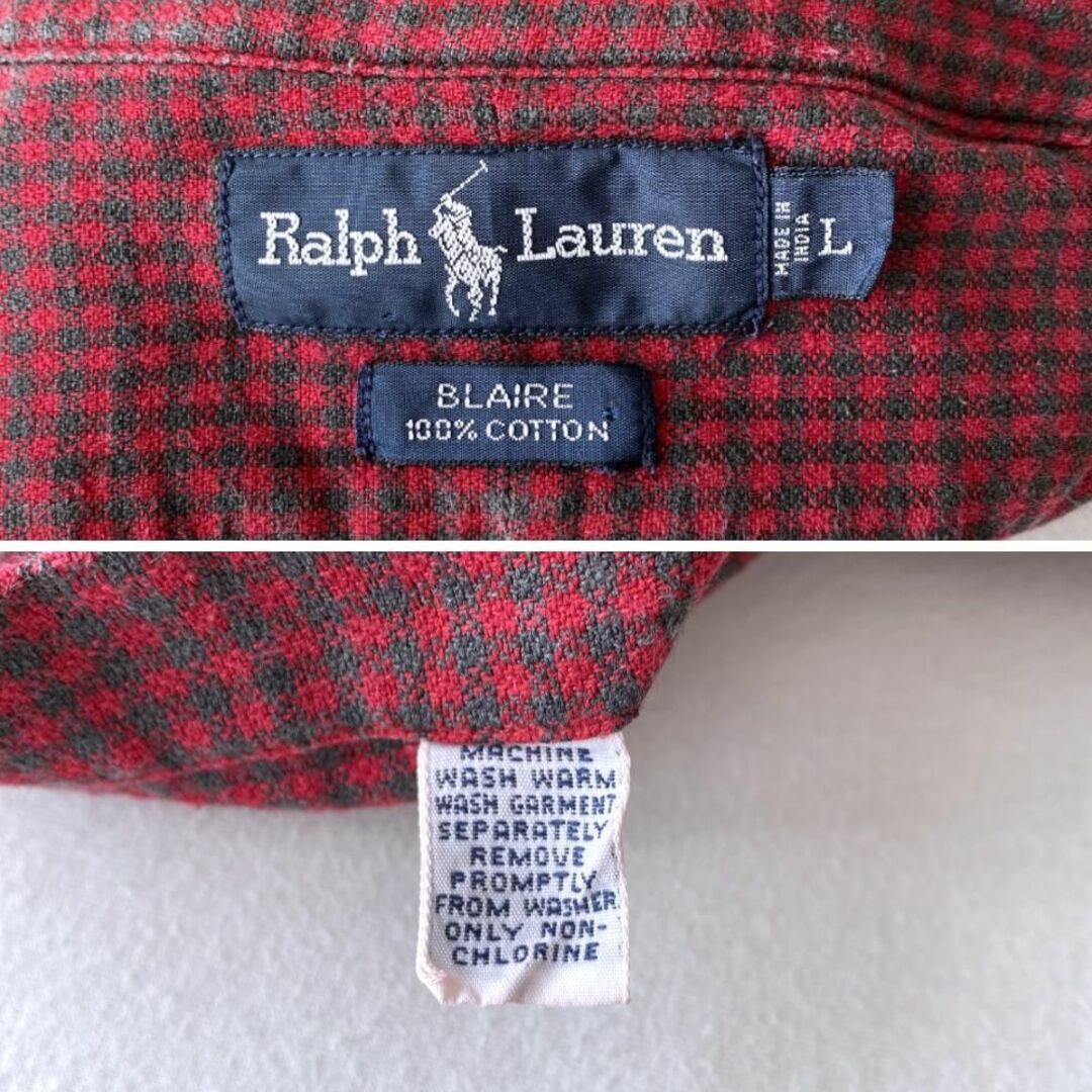 Ralph Lauren(ラルフローレン)のラルフローレン　ヴィンテージボタンダウンシャツ　ギンガムチェック　レッド　L メンズのトップス(シャツ)の商品写真