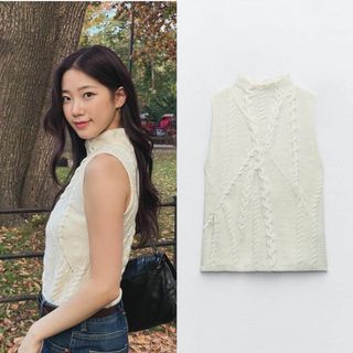 ザラ(ZARA)の30 ZARA コントラスト ケーブルニット トップス S(ニット/セーター)