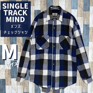 SINGLE  TRACKMIND　メンズ　チェックシャツ　M　ブルー系　長袖(シャツ)