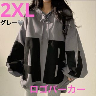 レディース トップス　パーカー　オーバーサイズ カジュアル　グレー　2XL 春　(パーカー)