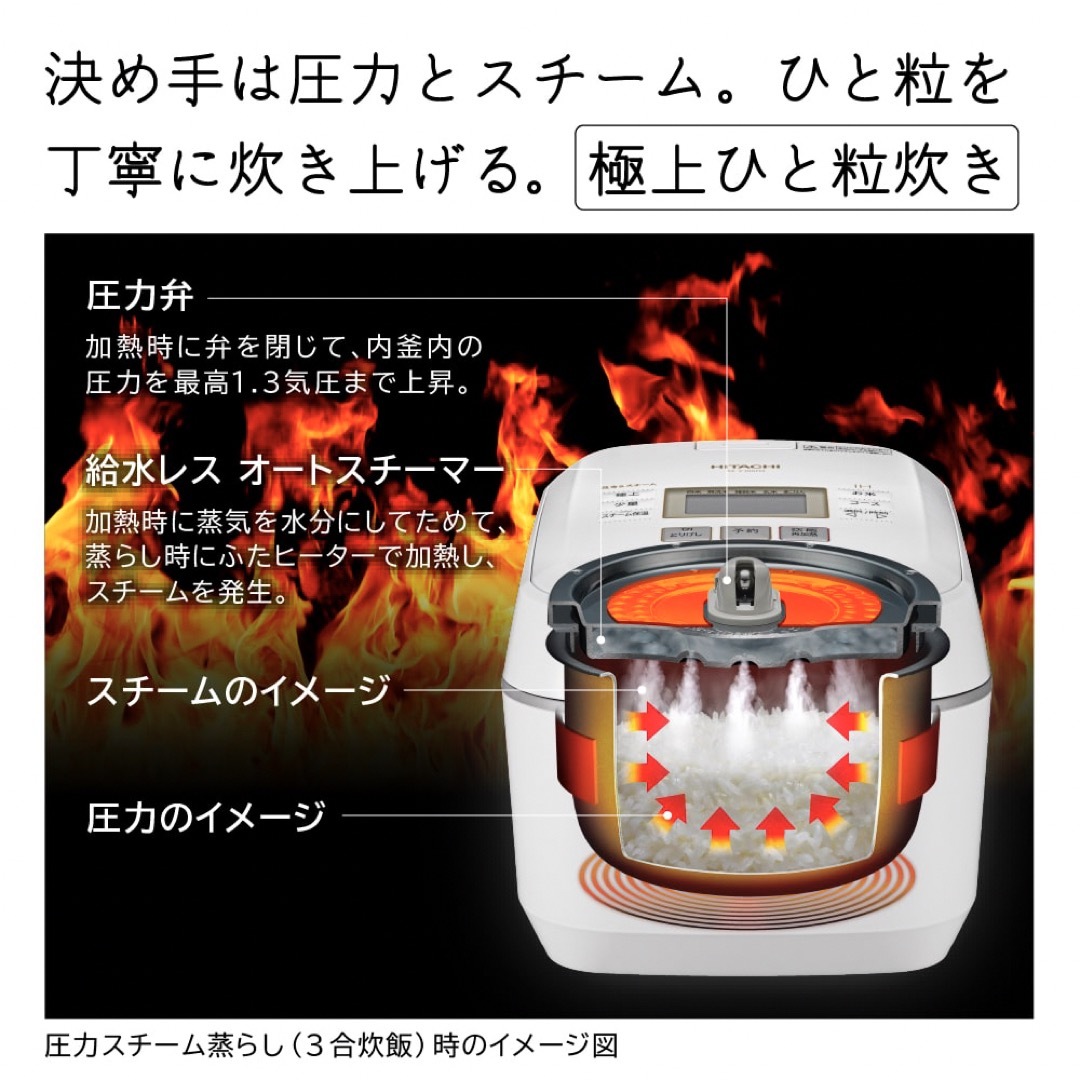 日立(ヒタチ)の【新品・送料無料】 炊飯器 RZ-V100FM W フロストホワイト 5.5合 スマホ/家電/カメラの調理家電(炊飯器)の商品写真