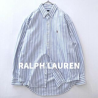 ラルフローレン(Ralph Lauren)のラルフローレン　ヴィンテージ ボタンダウンストライプシャツ　ブルーグレー　M(シャツ)
