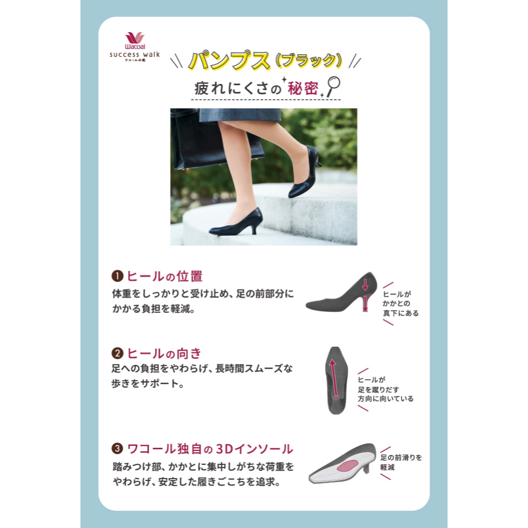 SUCCESSWALK(サクセスウォーク)の【新品未使用】ワコール サクセスウォーク パンプス ヒール 黒 24 3E レディースの靴/シューズ(ハイヒール/パンプス)の商品写真