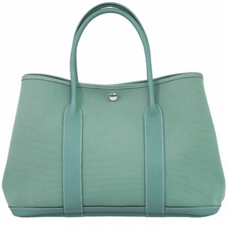 エルメス(Hermes)の本物 エルメス HERMES ガーデンパーティ PM トートバッグ ハンドバッグ □M刻 2009年 キャンバス グリーン系 Garden Party バッグ 中古(トートバッグ)