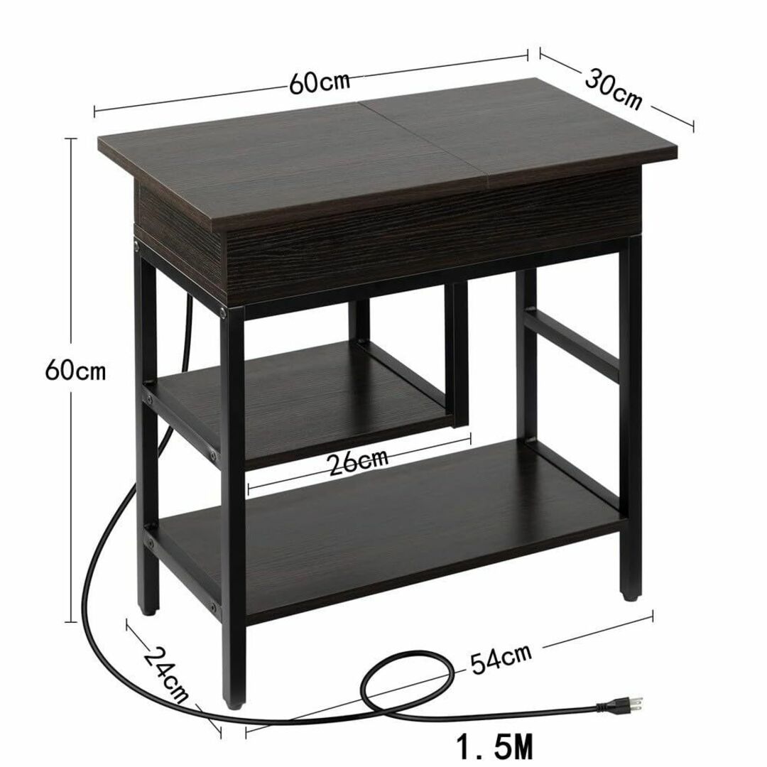 Hadulcet サイドテーブル、ナイトテーブル、コンセント/usbポート付き  インテリア/住まい/日用品のベッド/マットレス(その他)の商品写真