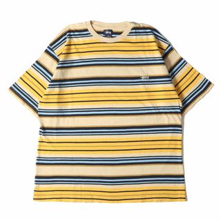 ステューシー(STUSSY)のSTUSSY ステューシー Tシャツ サイズ:L 90s 紺タグ ストックロゴ クルーネック ボーダーTシャツ イエロー ネイビー 00年代 アーカイブ トップス カットソー 半袖Tシャツ【メンズ】【中古】(Tシャツ/カットソー(半袖/袖なし))