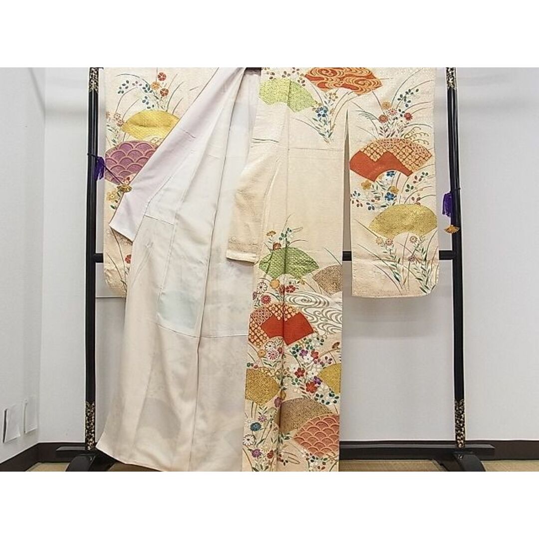 平和屋1■豪華振袖　地紙重ね吉祥花文　金彩　逸品　ch5837 レディースの水着/浴衣(振袖)の商品写真