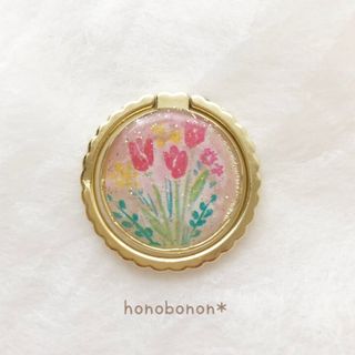 春 お花 チューリップ スマホリング ハンドメイド バンカーリング スマホアクセ(その他)