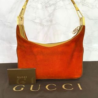 グッチ(Gucci)のグッチ GUCCI ワンショルダーバッグ レザー スエード ベージュ オレンジ(ショルダーバッグ)