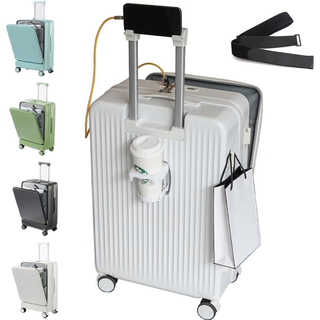 スーツケース フロントオープン  キャリーケース キャリーバッグ　白M(スーツケース/キャリーバッグ)