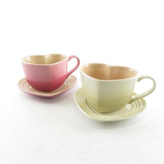 ルクルーゼ(LE CREUSET)の美品 Le Creuset ルクルーゼ ハートカップ＆ソーサー 2客 ペア SY8613R (グラス/カップ)