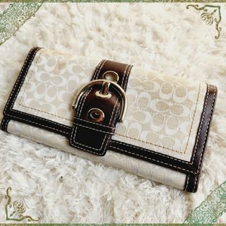 コーチ(COACH)のCOACH☆ソーホー ミニ シグネチャー 本革 バックル 長財布 多収納(財布)