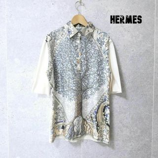 エルメス(Hermes)のほぼ美品 HERMES シルク ニット切り替え 半袖 シャツ ブラウス(シャツ/ブラウス(半袖/袖なし))