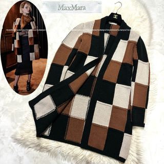 マックスマーラ(Max Mara)の最高級ライン 白タグ 美品 マックスマーラ パッチワーク ロングカーディガン M(ニットコート)