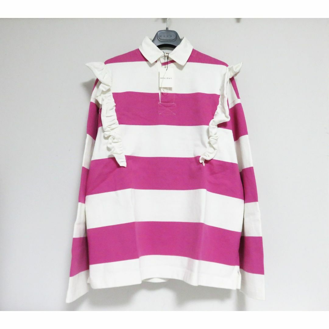 holiday(ホリデイ)の定価3.9万 新品 HOLIDAY RUFFLE RUGBY SHIRT ピンク レディースのトップス(カットソー(長袖/七分))の商品写真