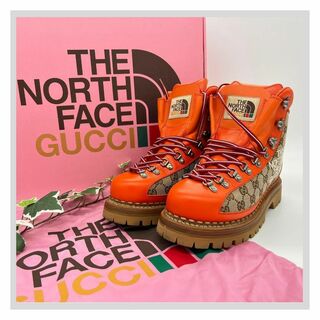 グッチ(Gucci)のグッチ ノースフェイス　679914 ブーツ オレンジ　ベージュ GGキャンバス(ブーツ)