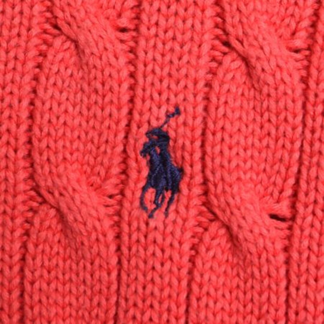 Ralph Lauren(ラルフローレン)のラルフローレン コットン ケーブル ニット セーター レディース M / 古着 ポロ 長袖ニット クルーネック ポニー刺繍 ワンポイント ピンク レディースのトップス(ニット/セーター)の商品写真