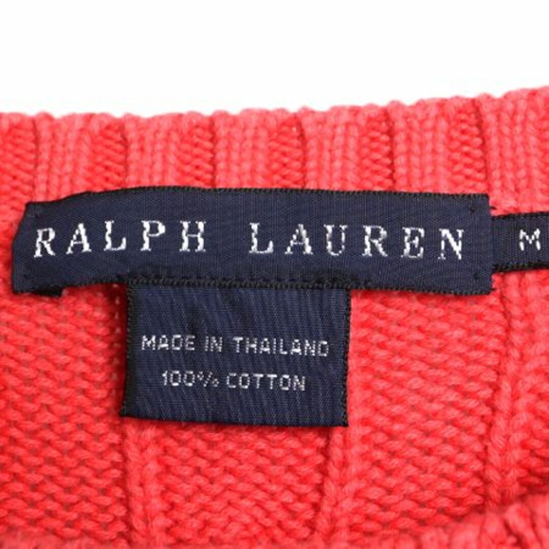 Ralph Lauren(ラルフローレン)のラルフローレン コットン ケーブル ニット セーター レディース M / 古着 ポロ 長袖ニット クルーネック ポニー刺繍 ワンポイント ピンク レディースのトップス(ニット/セーター)の商品写真