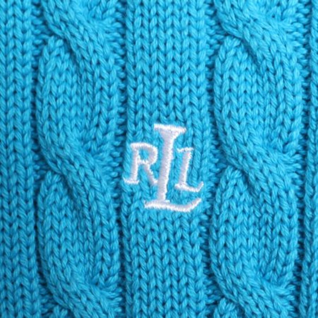 Ralph Lauren(ラルフローレン)の90s LAUREN ラルフローレン コットン ケーブル ニット セーター レディース XL / 90年代 オールド ポロ クルーネック ワンポイント ブルー レディースのトップス(ニット/セーター)の商品写真