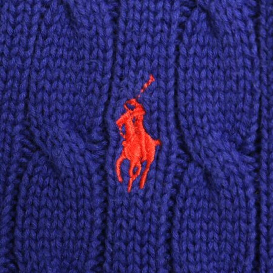 Ralph Lauren(ラルフローレン)のラルフローレン Vネック コットン ケーブル ニット セーター レディース XL / 古着 POLO 長袖ニット ワンポイント ポニー刺繍 ポロ 青 紫 レディースのトップス(ニット/セーター)の商品写真